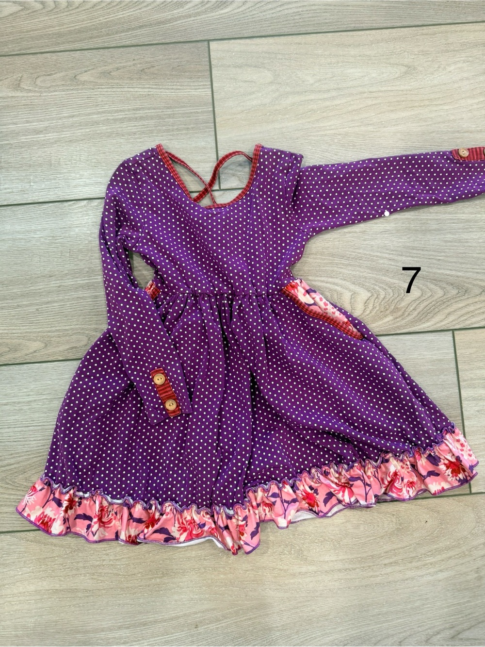 cheeky plum Purple Polka Dot Dress with Pink Floral Trim